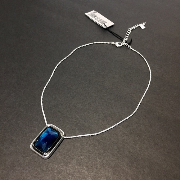 Robert Lee Morris Soho Silver Tone Geometric Blue Stone Necklaces - Picture 4 of 8